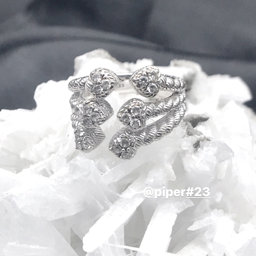 Judith Ripka Diamonique Cable Heart Band Sterling Silver Ring sz 7 - Picture 2 of 8